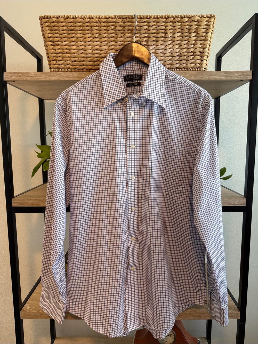 Lauren Ralph Lauren Stretch Cotton Pattern Button Down Dress Shirt, L (16 34/35)